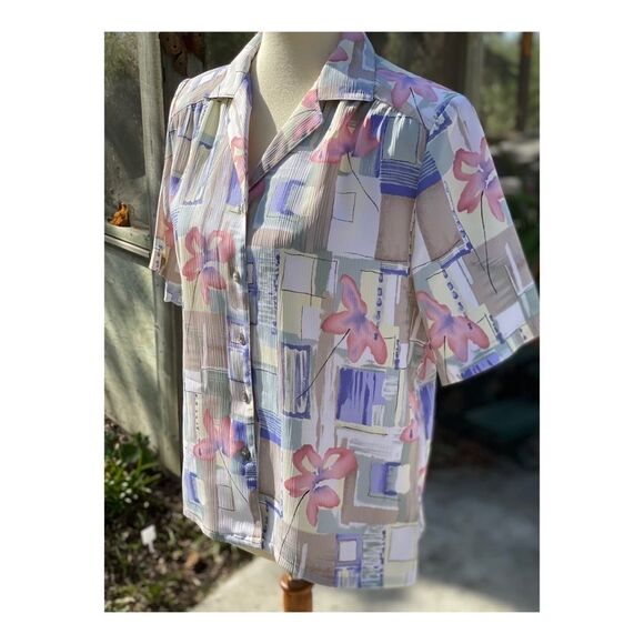 Vintage 80s Kawaii Button Up Blouse Pastel Boxy Sz 10 - Picture 1 of 6